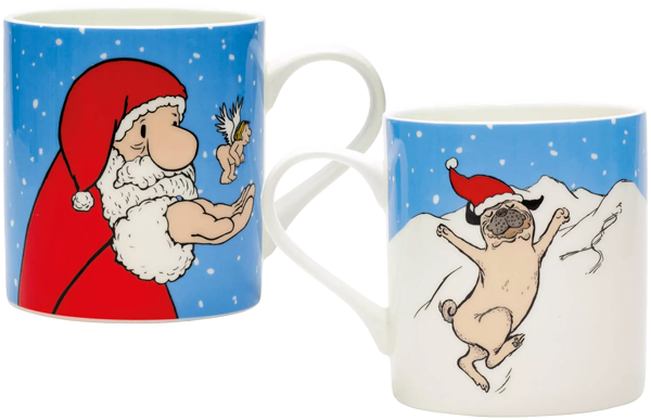 Becher: Set – Weihnachtsmops & Weihnachtsmann (Porzellan)